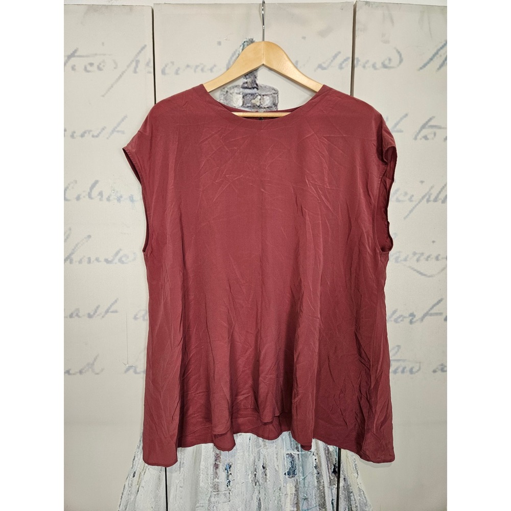 Eileen Fisher 100%‎ Silk Sleeveless Top XL Terracotta Red Relaxed Boxy Keyhole